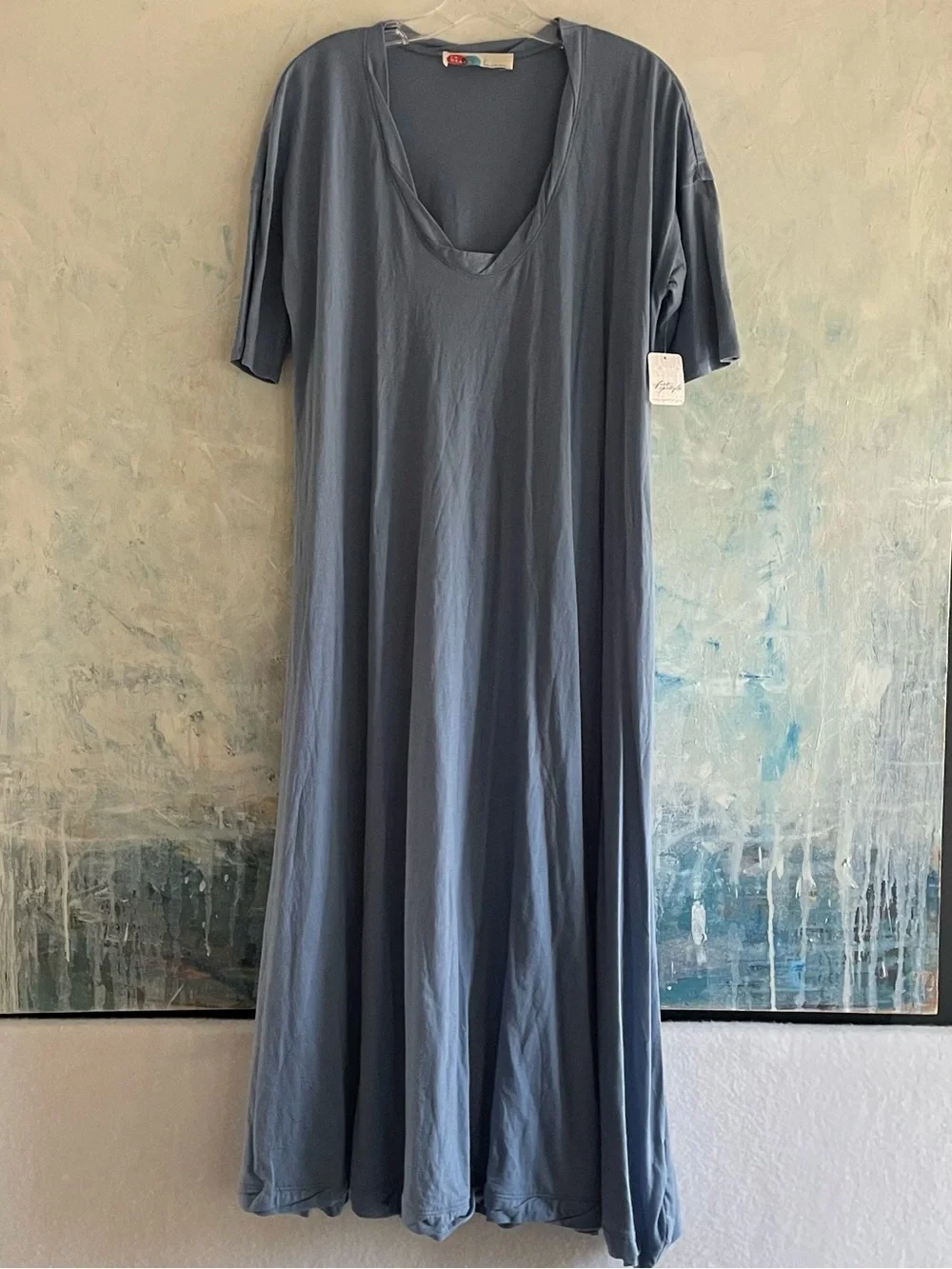 NWT Free People FP Beach Montauk Midi Dress Blue Relaxed Boho Oversized S